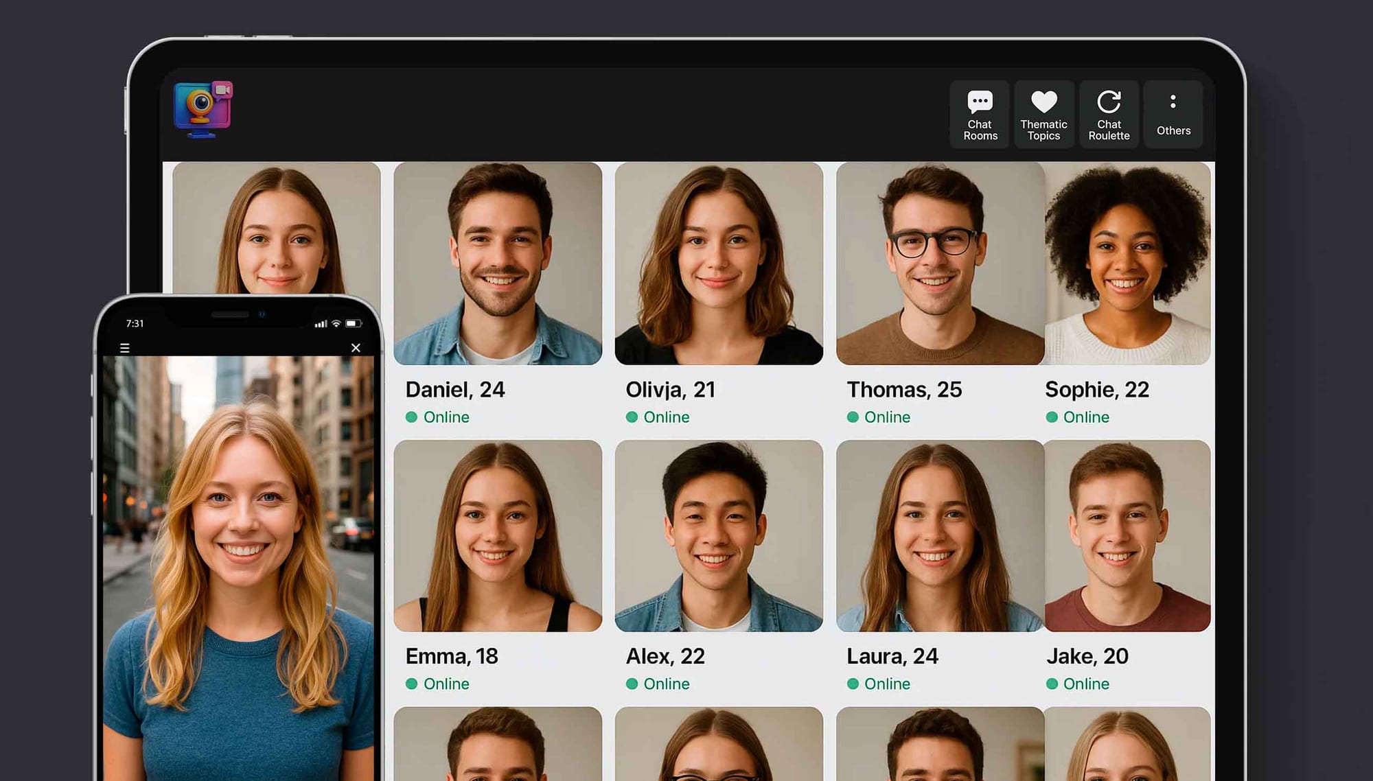 Live video chat app for tablet and spartphone